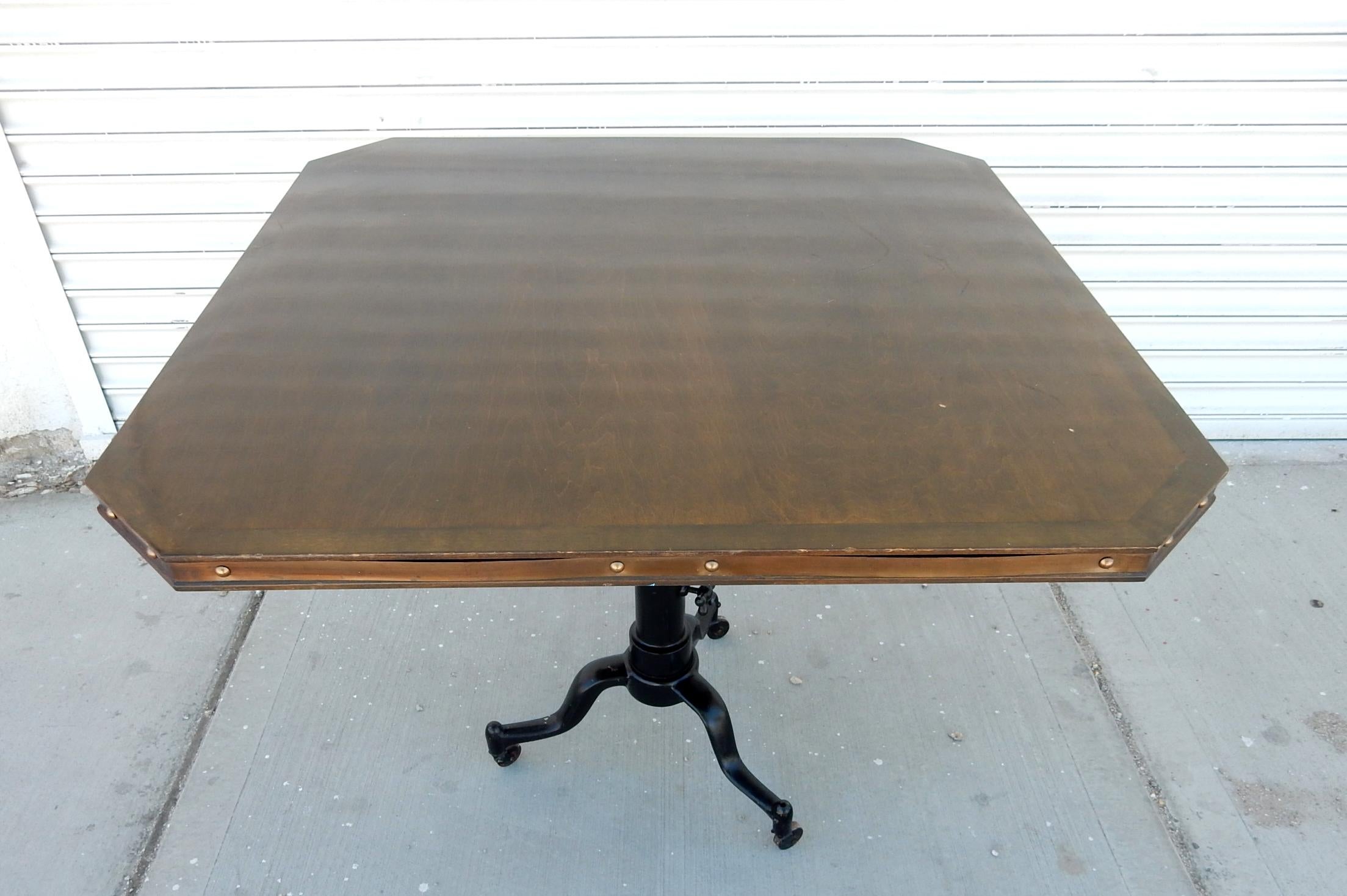 American 1920s Industrial Machine Age Adjustable Base Dining Cafe Table For Sale