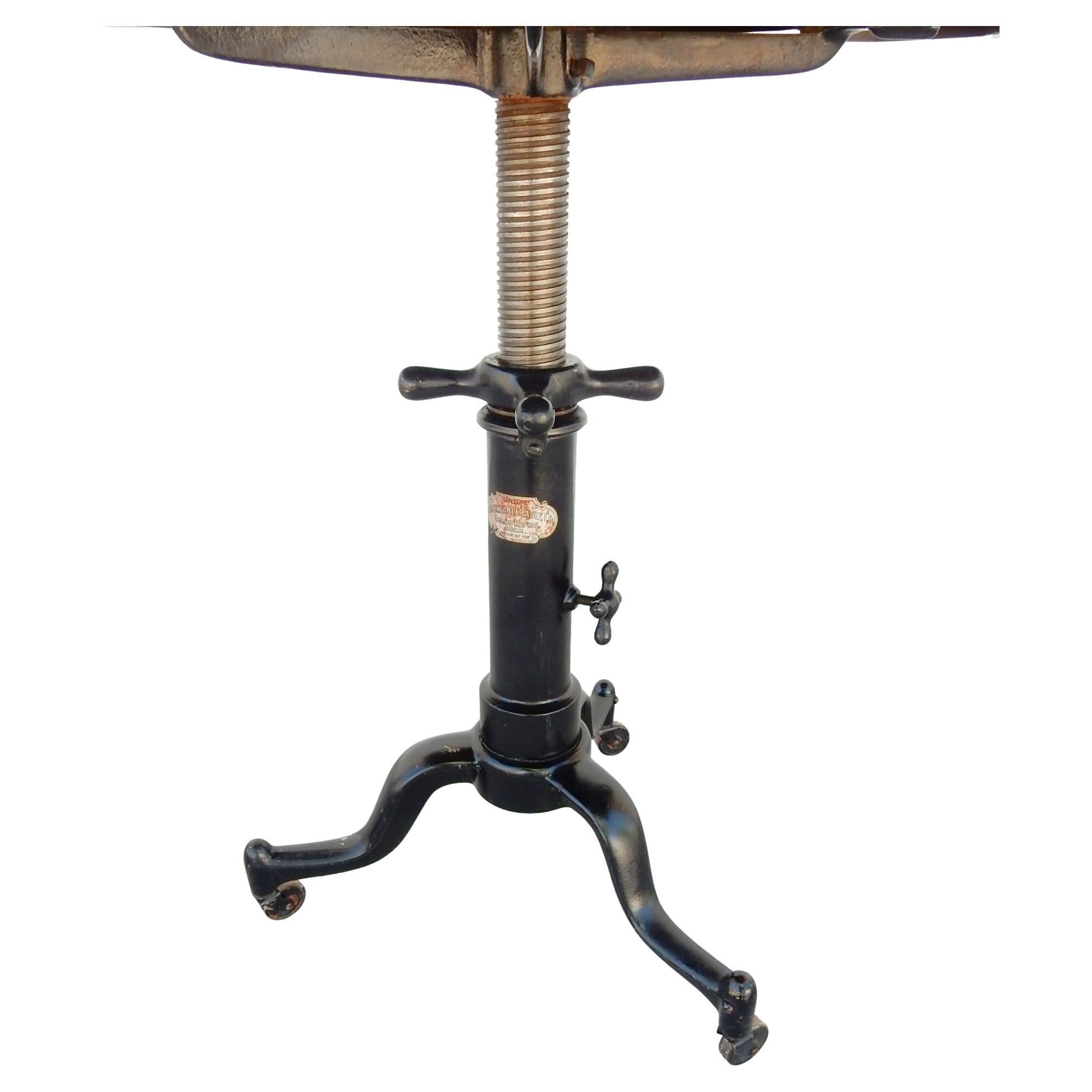1920s Industrial Machine Age Adjustable Base Dining Cafe Table