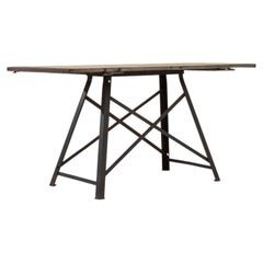 1920s, Industrial Metal Table with Wooden Top