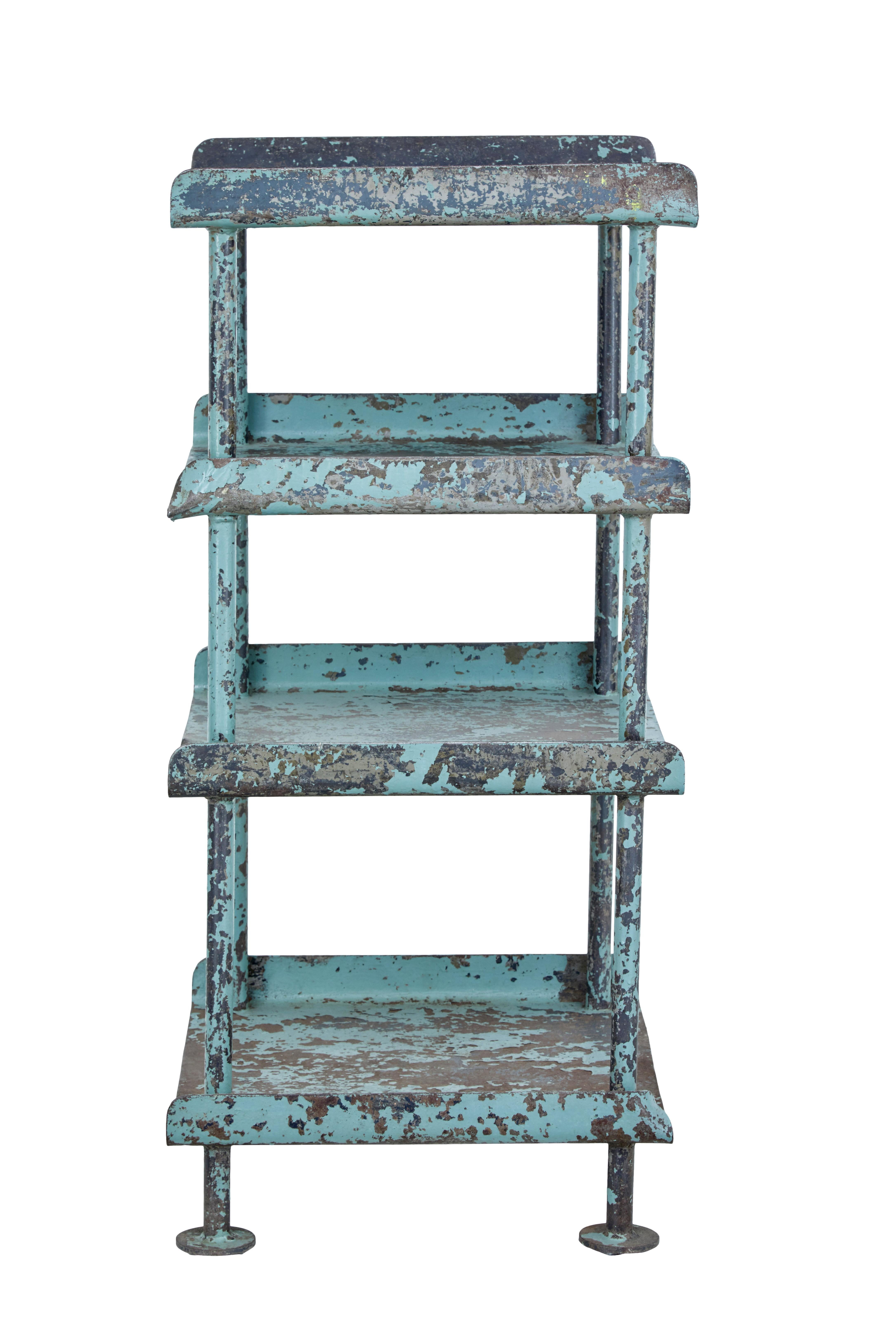 1920's Industrial Painted Shelving Unit In Distressed Condition In Debenham, Suffolk