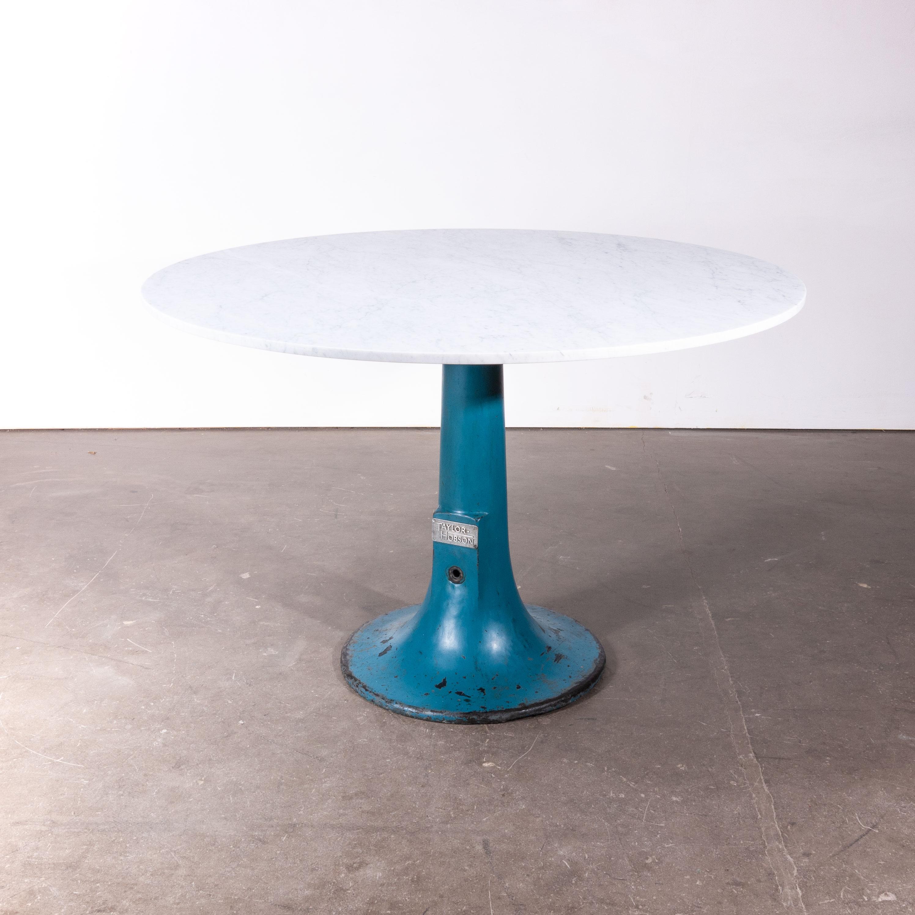 Early 20th Century 1920s Industrial Round Console Table/High Dining Table with Marble Top
