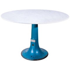 1920s Industrial Round Console Table/High Dining Table with Marble Top