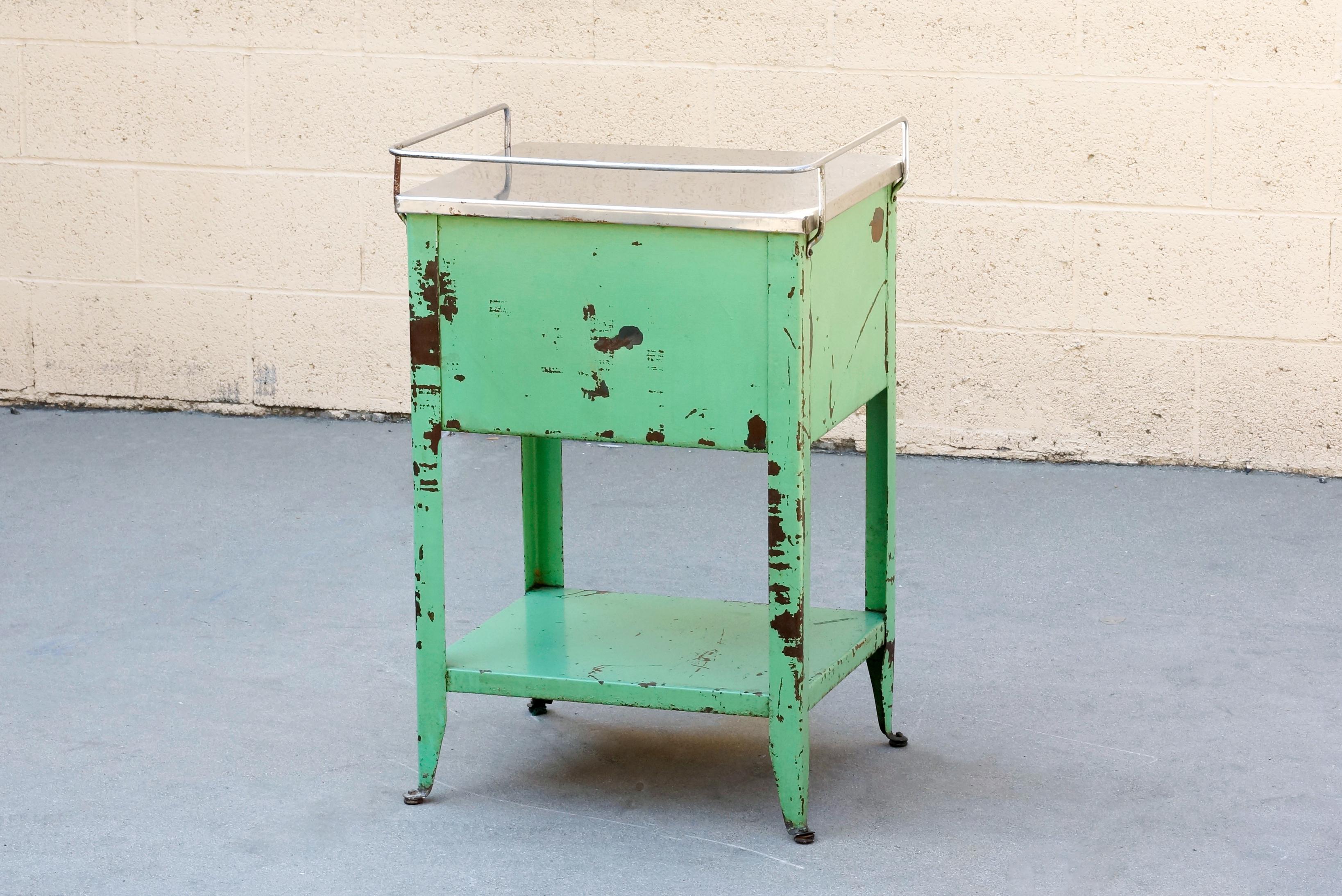 Steel 1920s Industrial Side Table with Distressed Patina