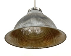 1920s Industrial Silvered Waffle Glass Pendant Light