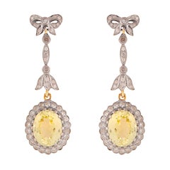 1920’s Inspired Art Deco Bow Lemon Quartz & Diamond Earrings
