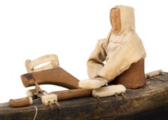 1920s Inuit Tribe Model Miniature Wooden Kayak with Figure
