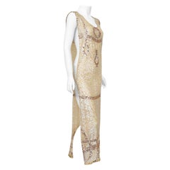Antique 1920's Iridescent Ivory & Gold Beaded Sequin Sheer-Net Deco Tabard Flapper Dress