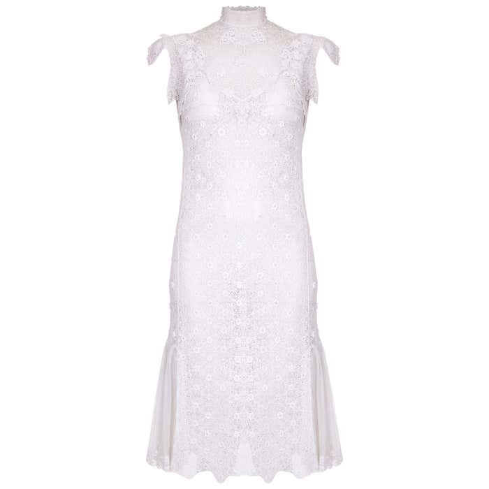 1920s White Handmade Irish Crochet Lace Bridal Dress For Sale at ...
