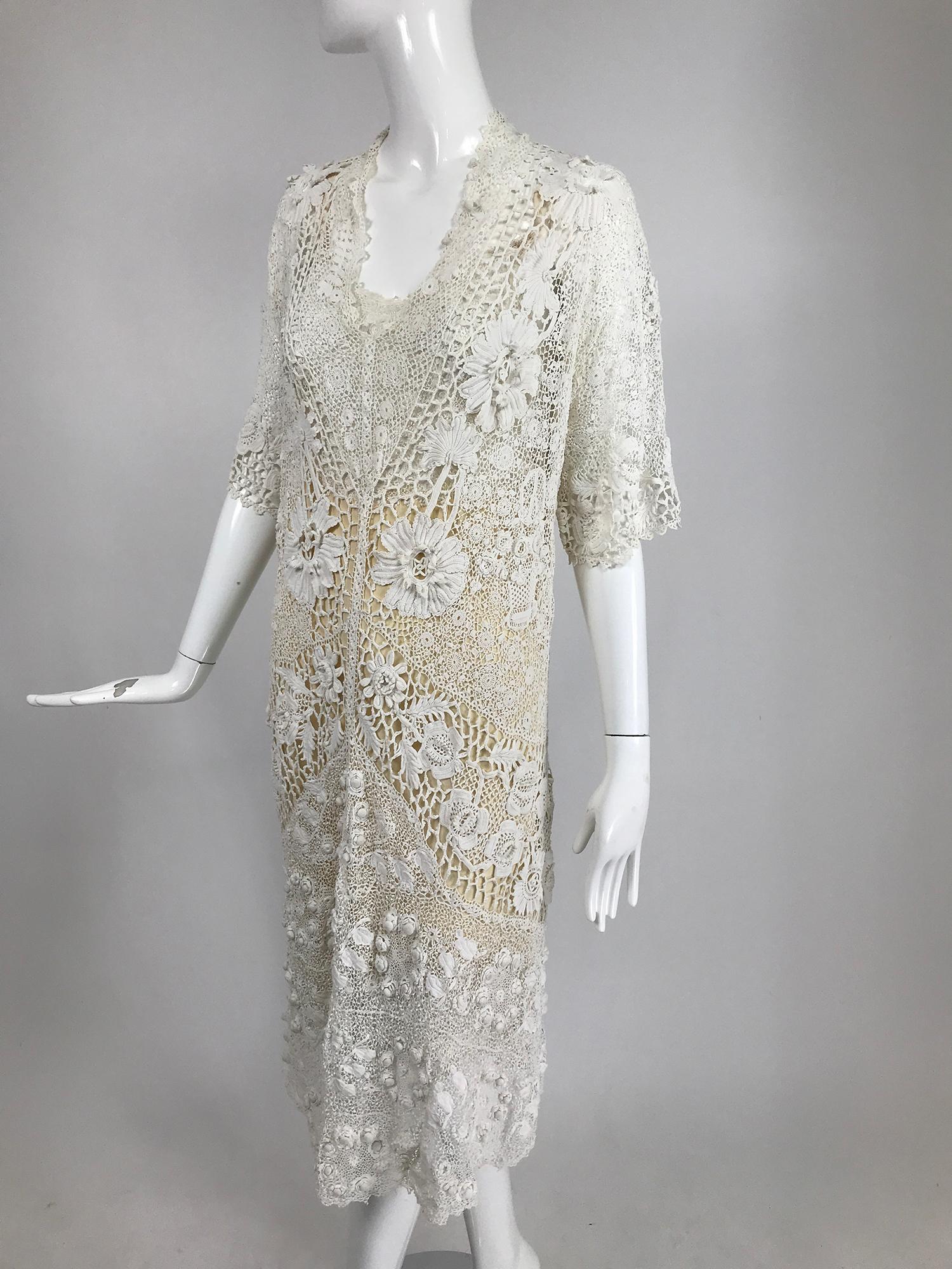 1920s Irish Lace Hand Crocheted Wedding Dress Day Dress Set 2