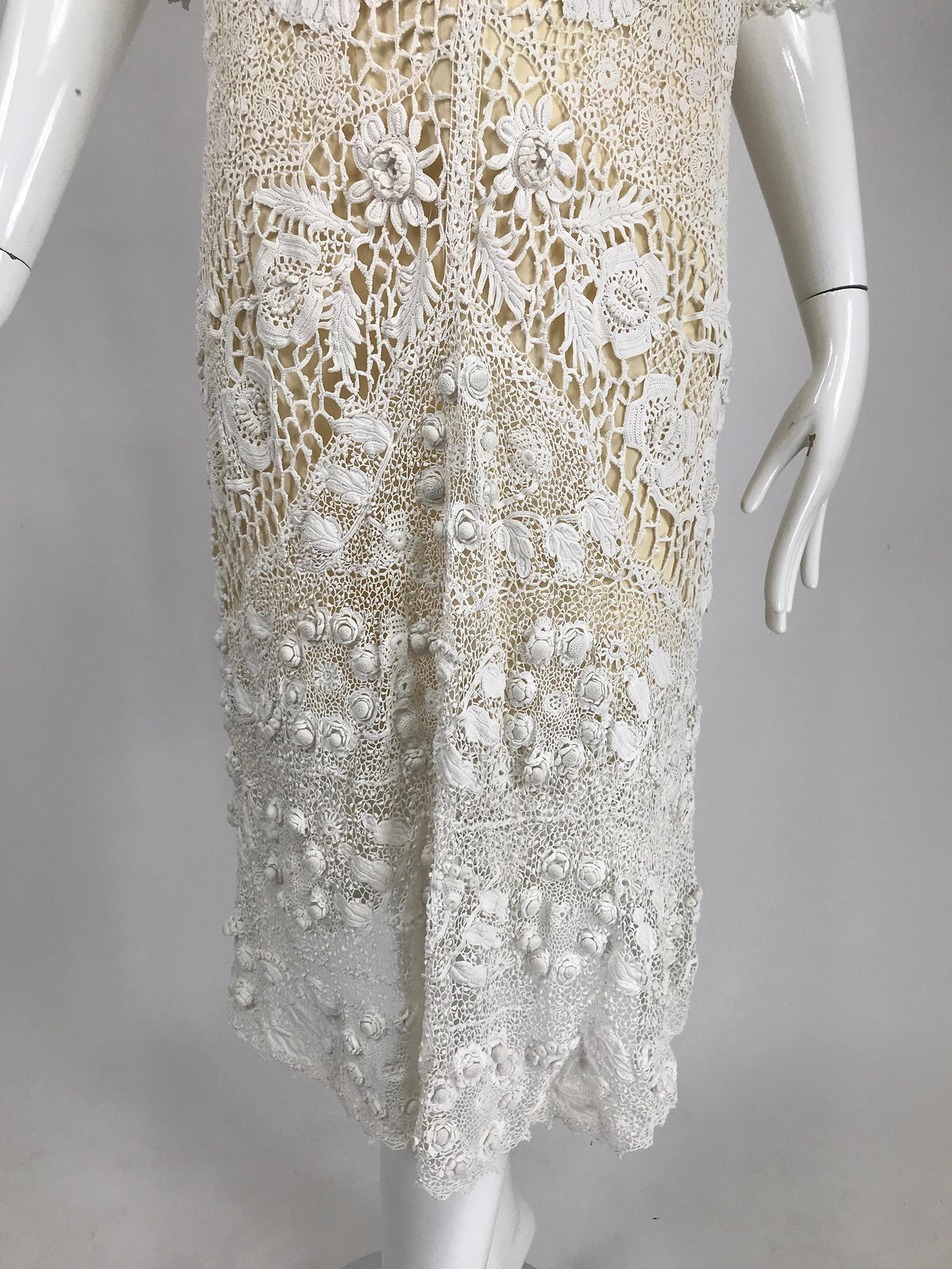 1920s Irish Lace Hand Crocheted Wedding Dress Day Dress Set 4