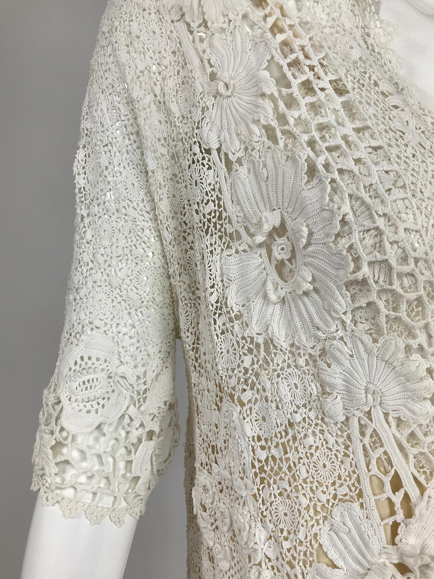 1920s Irish Lace Hand Crocheted Wedding Dress Day Dress Set 5