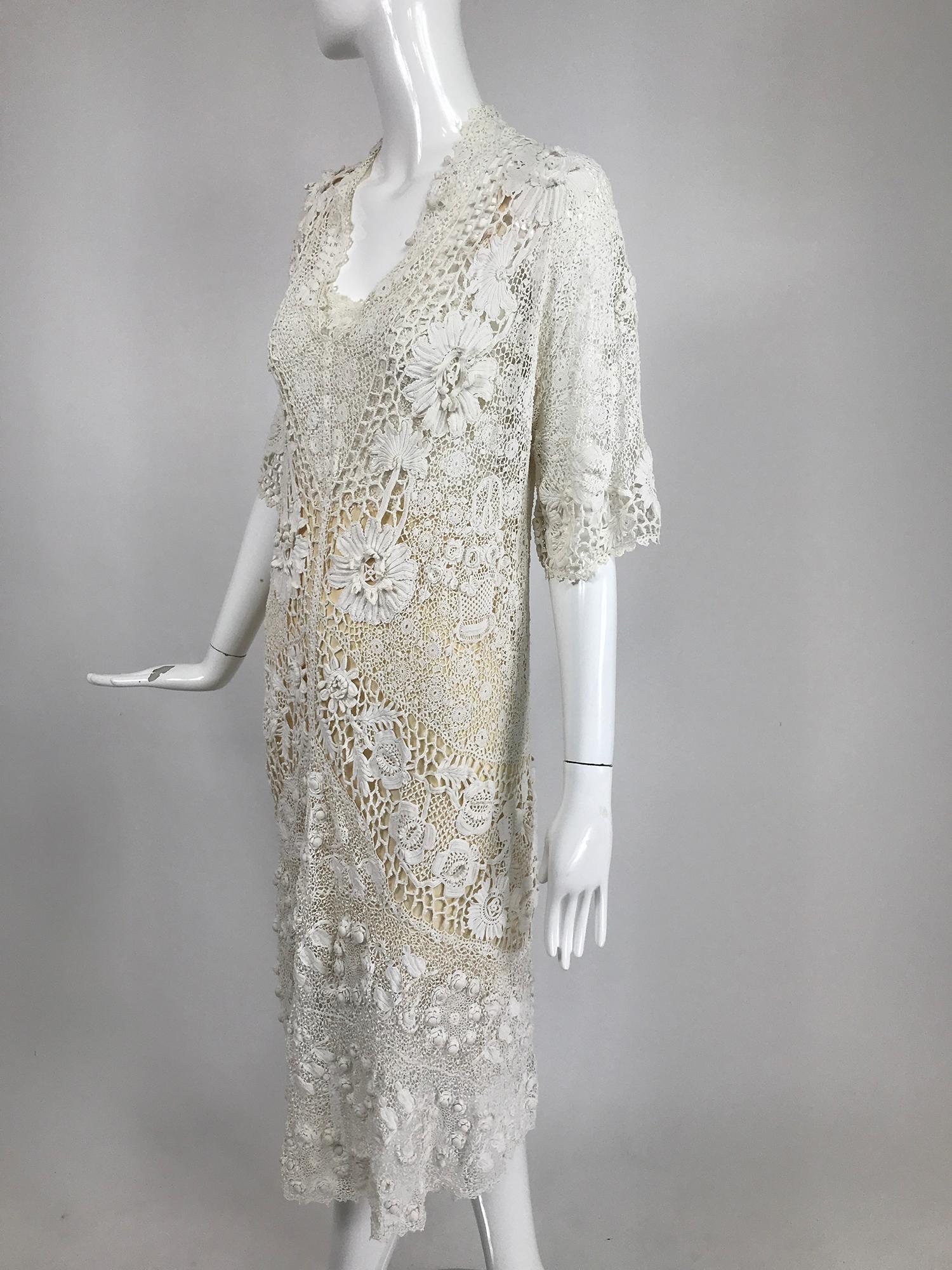 1920s Irish Lace Hand Crocheted Wedding Dress Day Dress Set 1