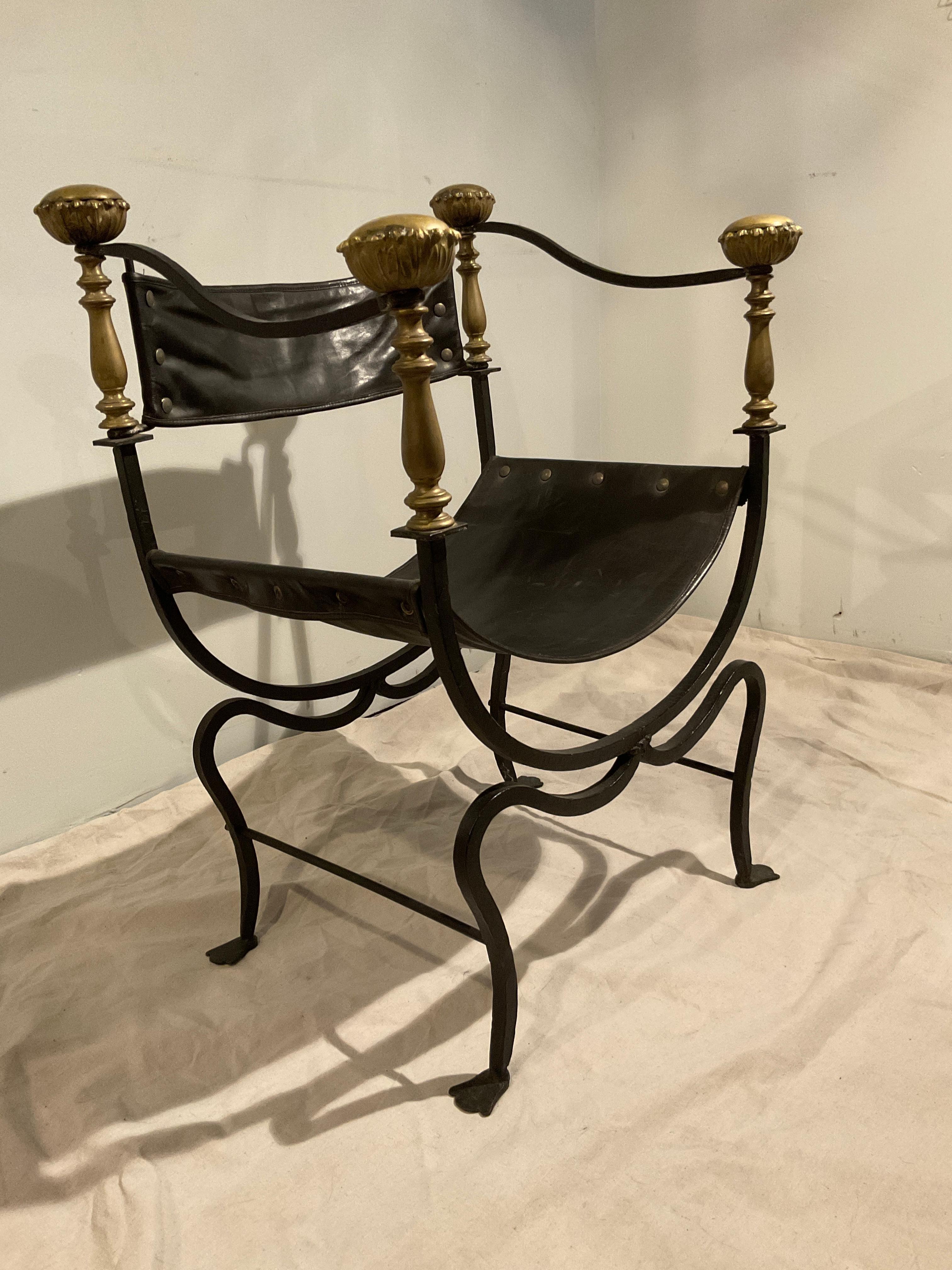 1920s Iron And Brass Savonarola Chair 7
