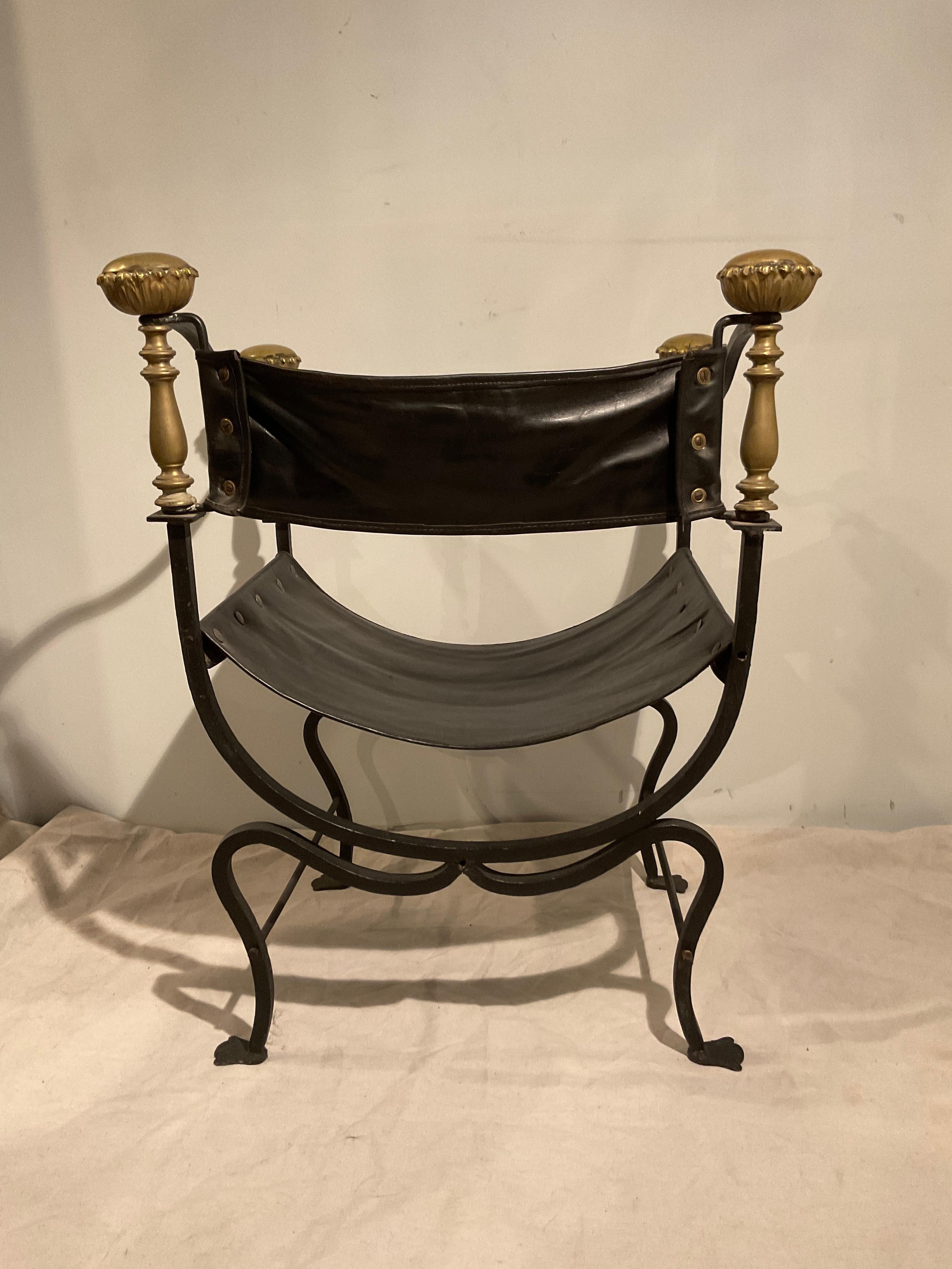 1920s Iron And Brass Savonarola Chair 1