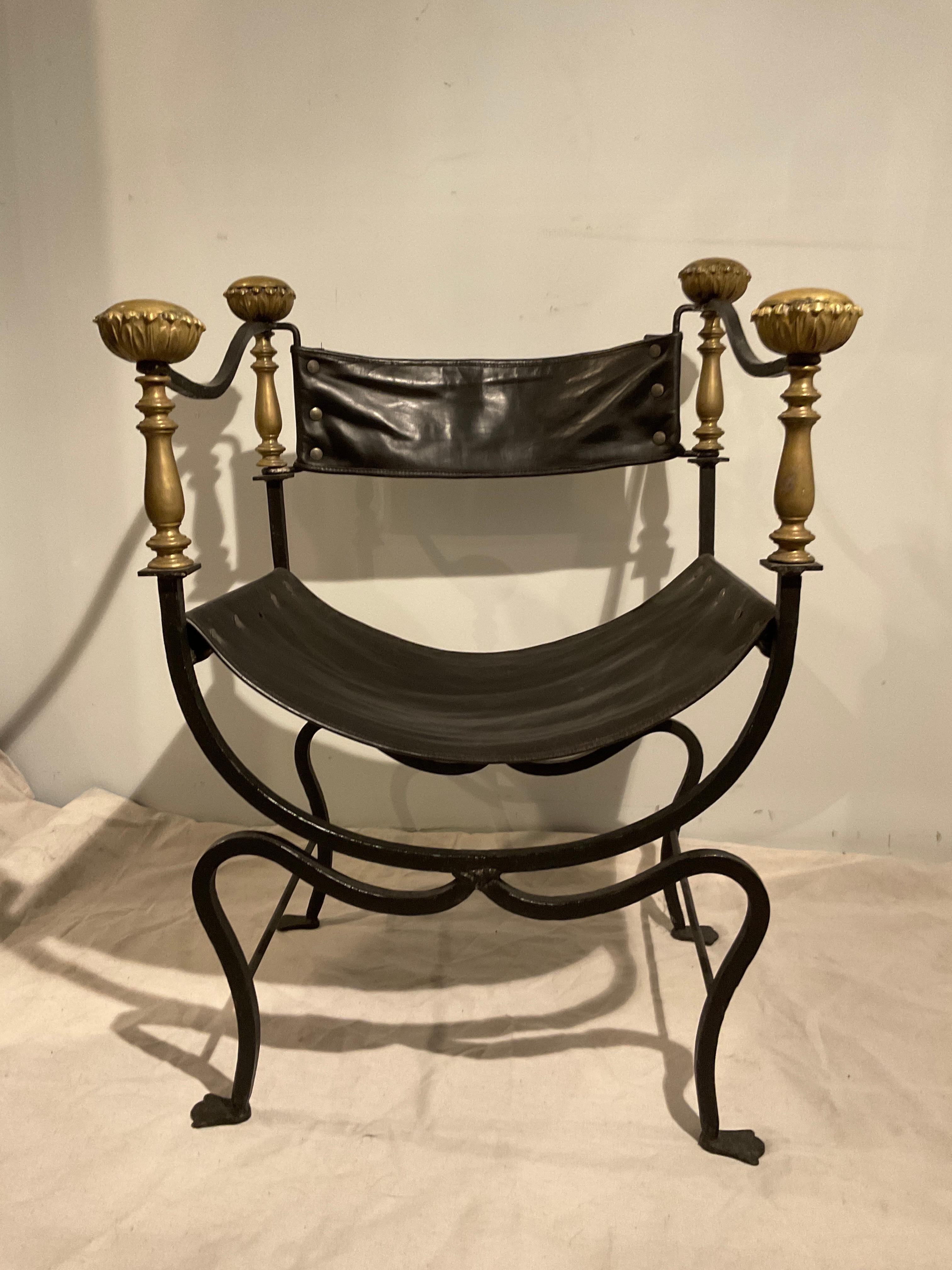 1920s Iron And Brass Savonarola Chair 3