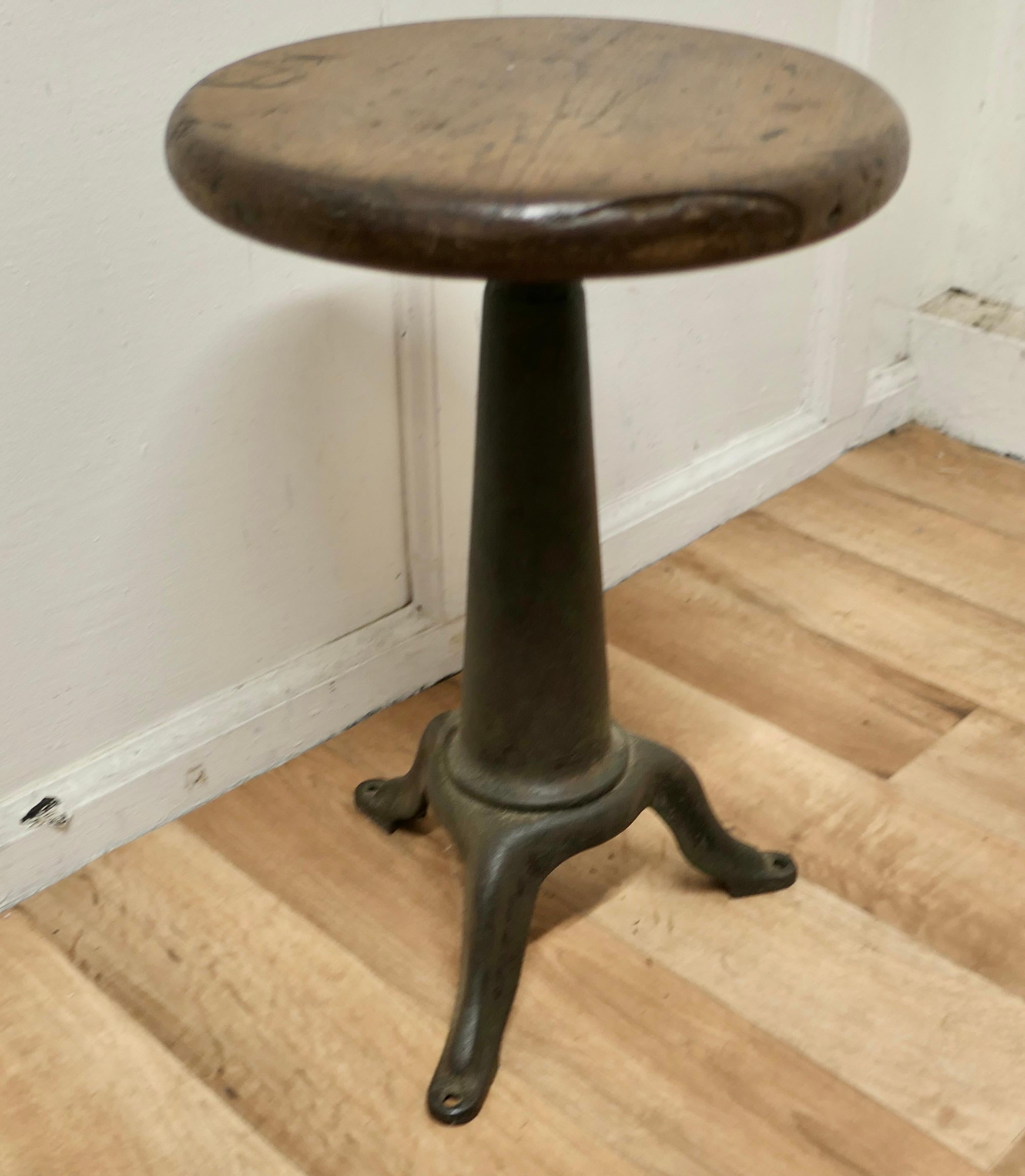 Industrial 1920's Iron and Pine Machinist’s Revolving Stool