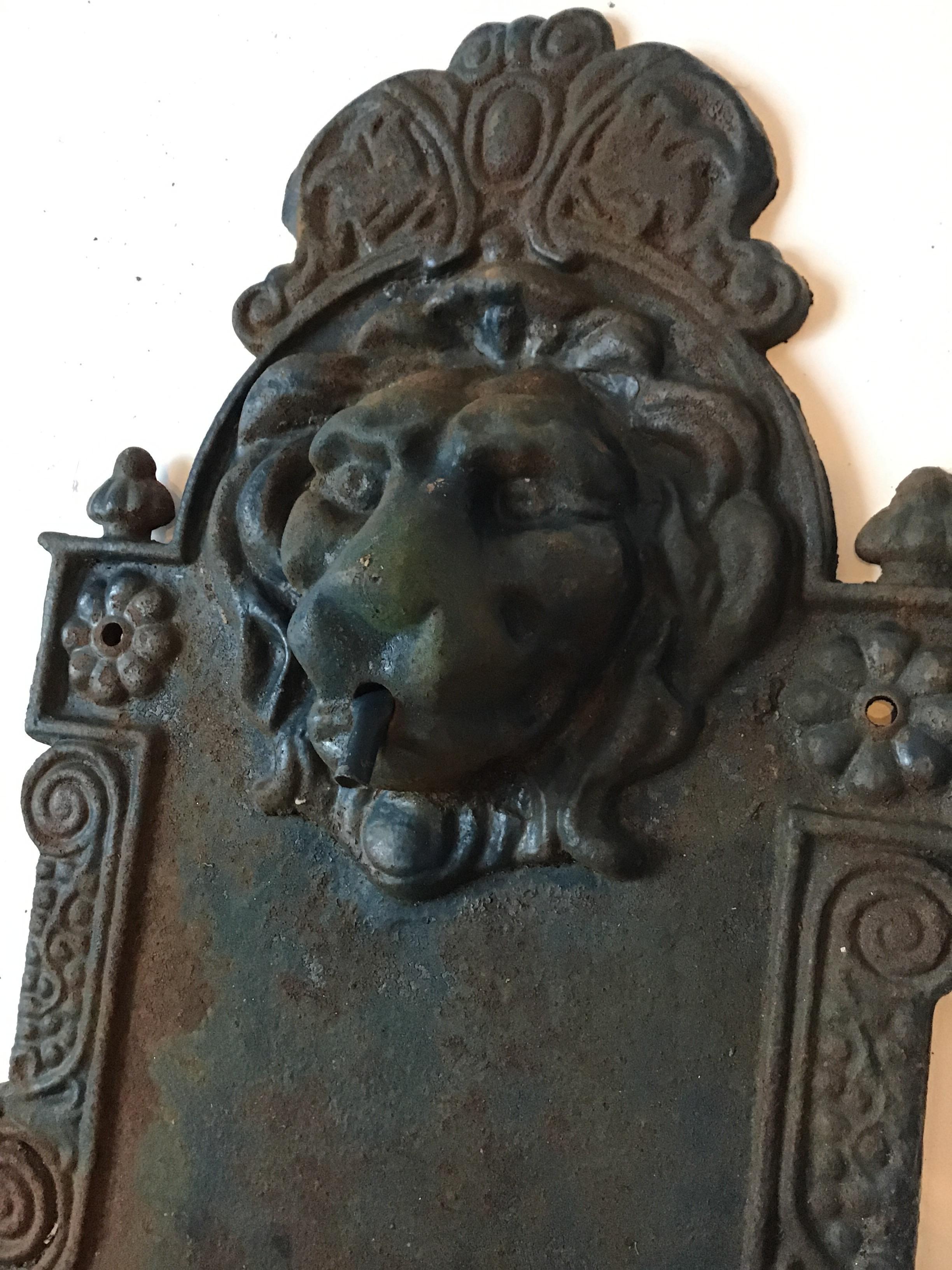 Early 20th Century 1920s Iron Lion Head Wall Fountain