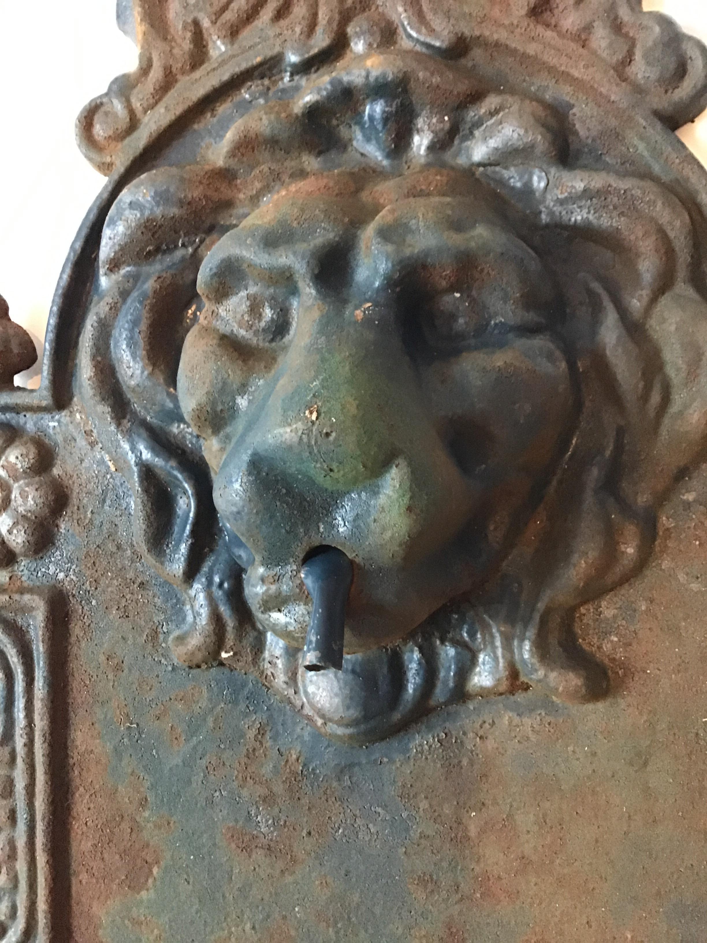 1920s Iron Lion Head Wall Fountain 1