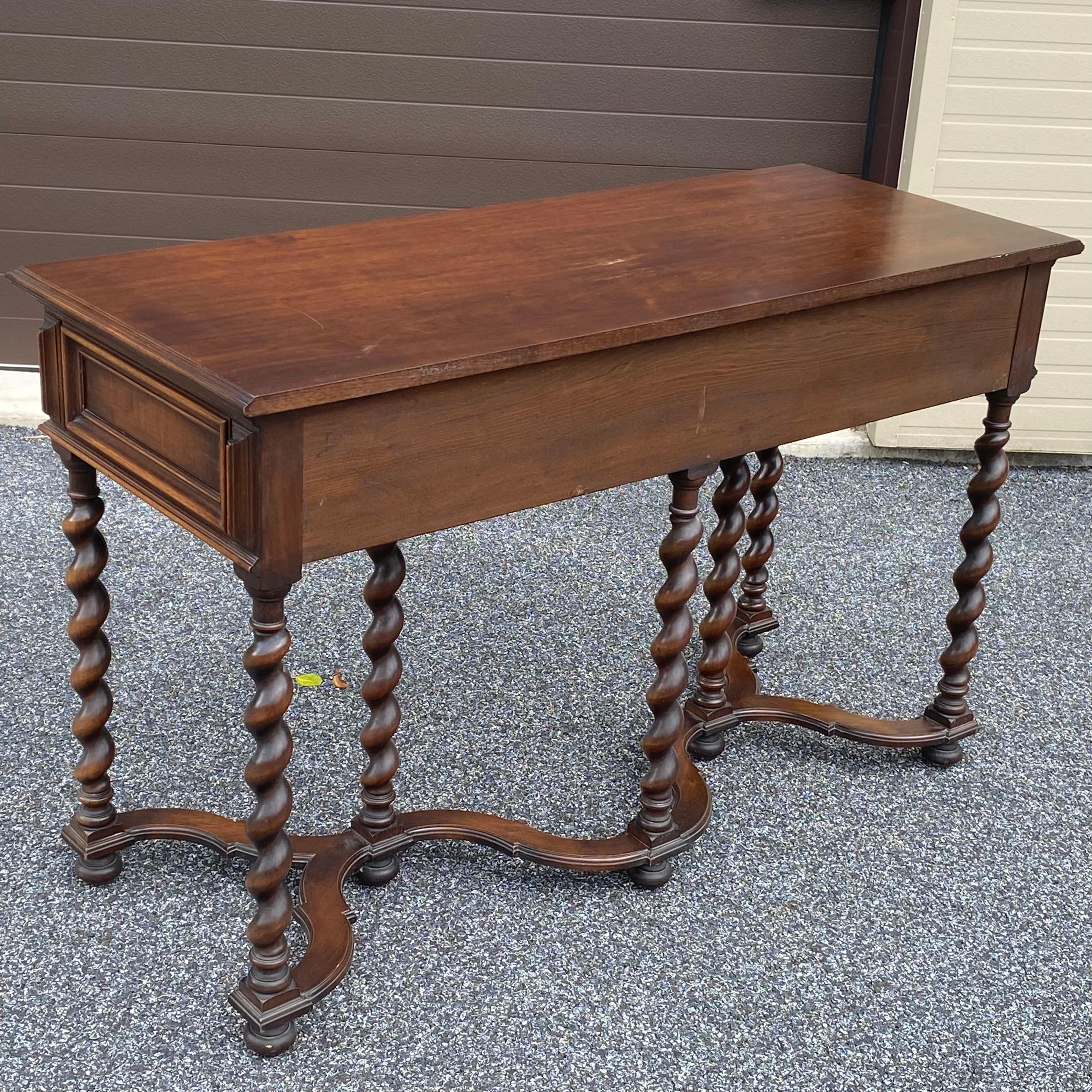 1920s Irving & Casson Solid Walnut Barley Twist Console Library Table 3