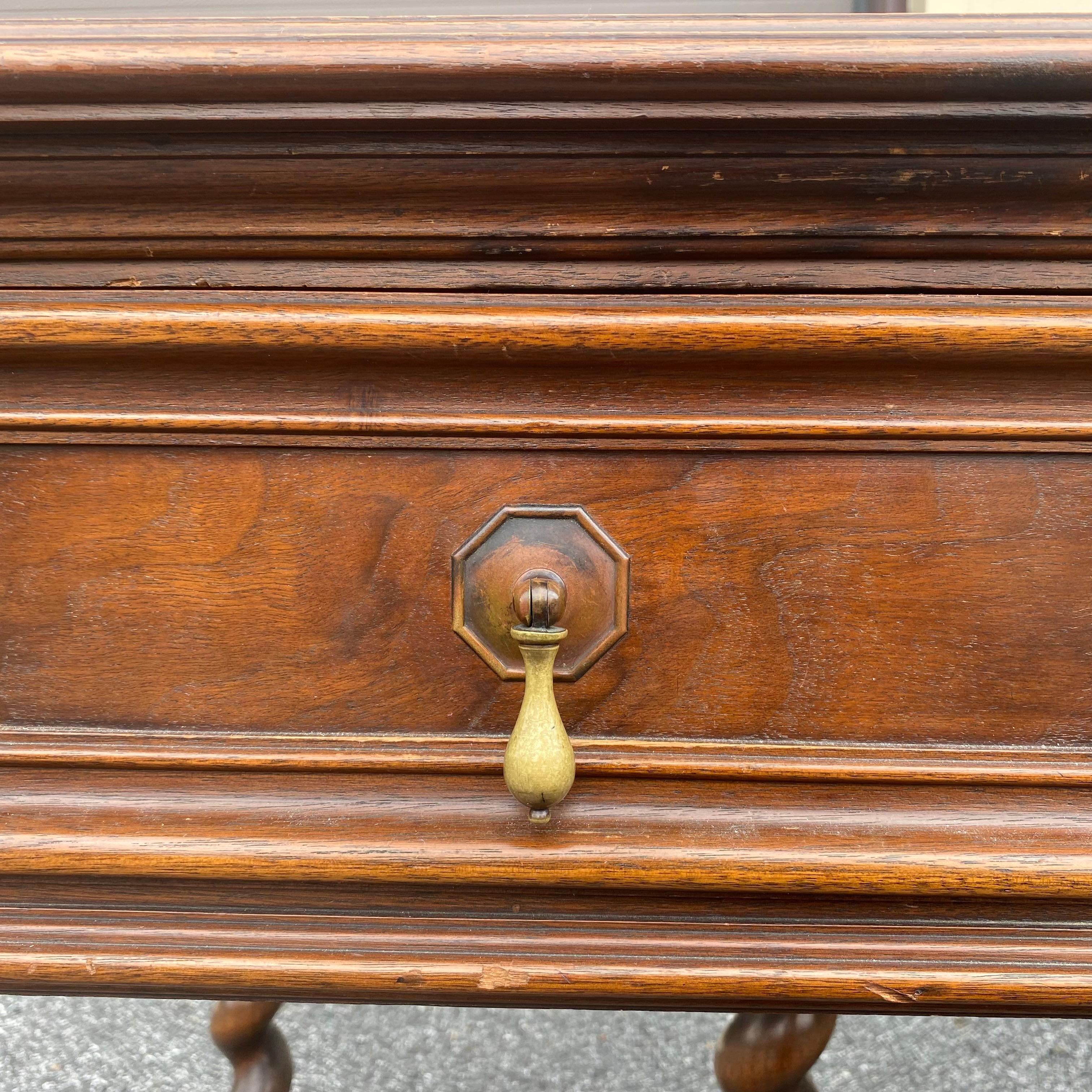 Louis XIII 1920s Irving & Casson Solid Walnut Barley Twist Console Library Table