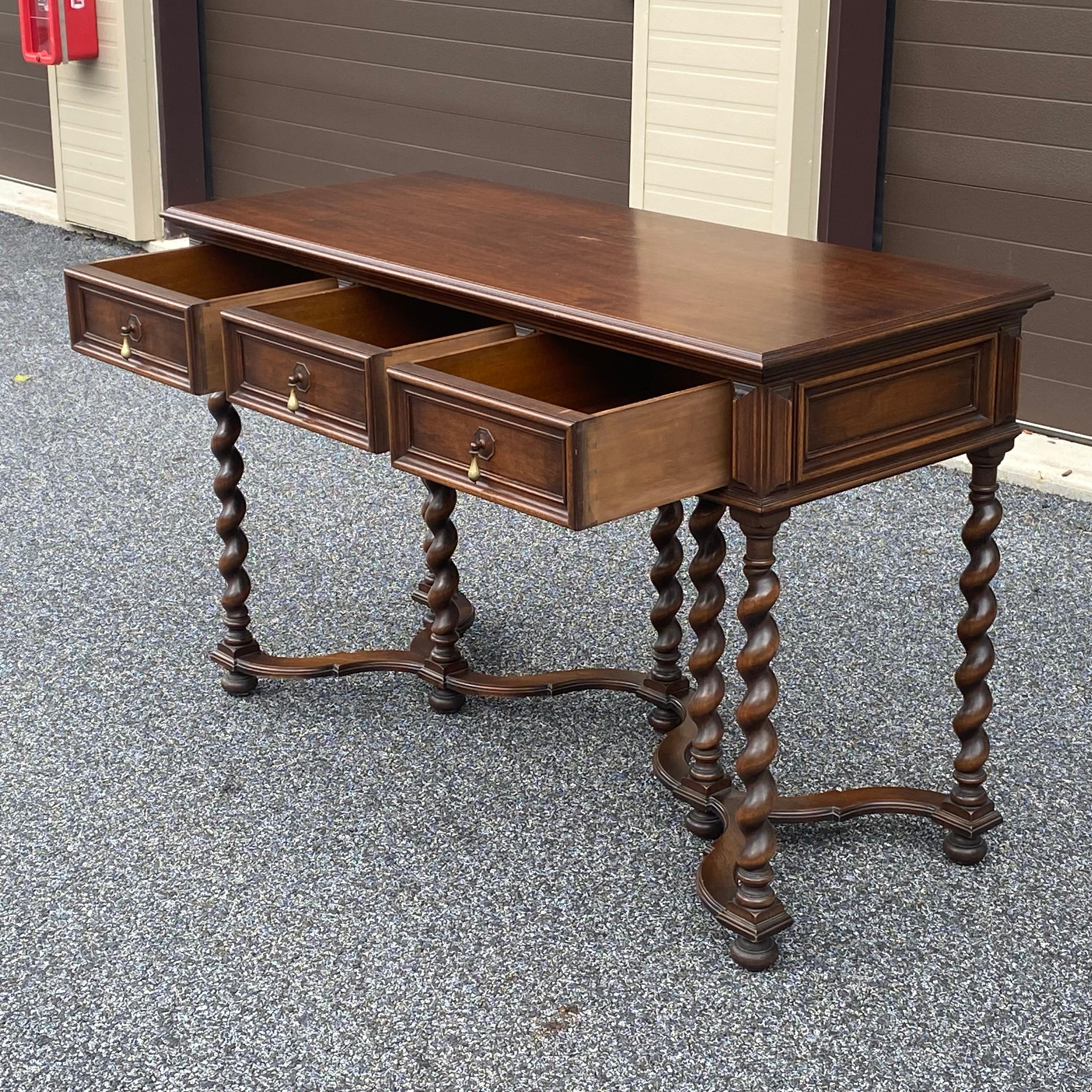 American 1920s Irving & Casson Solid Walnut Barley Twist Console Library Table