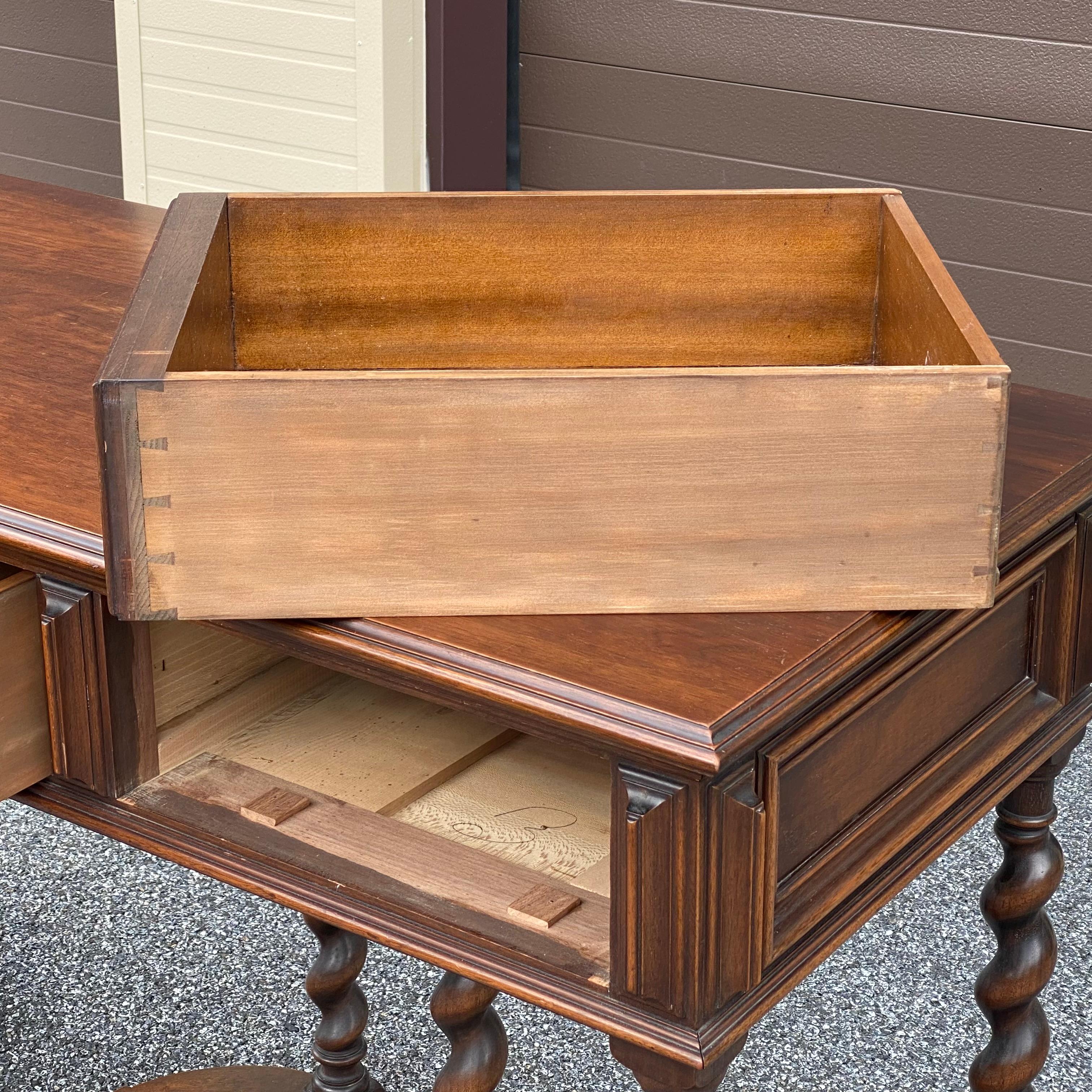 1920s Irving & Casson Solid Walnut Barley Twist Console Library Table In Good Condition In West Chester, PA