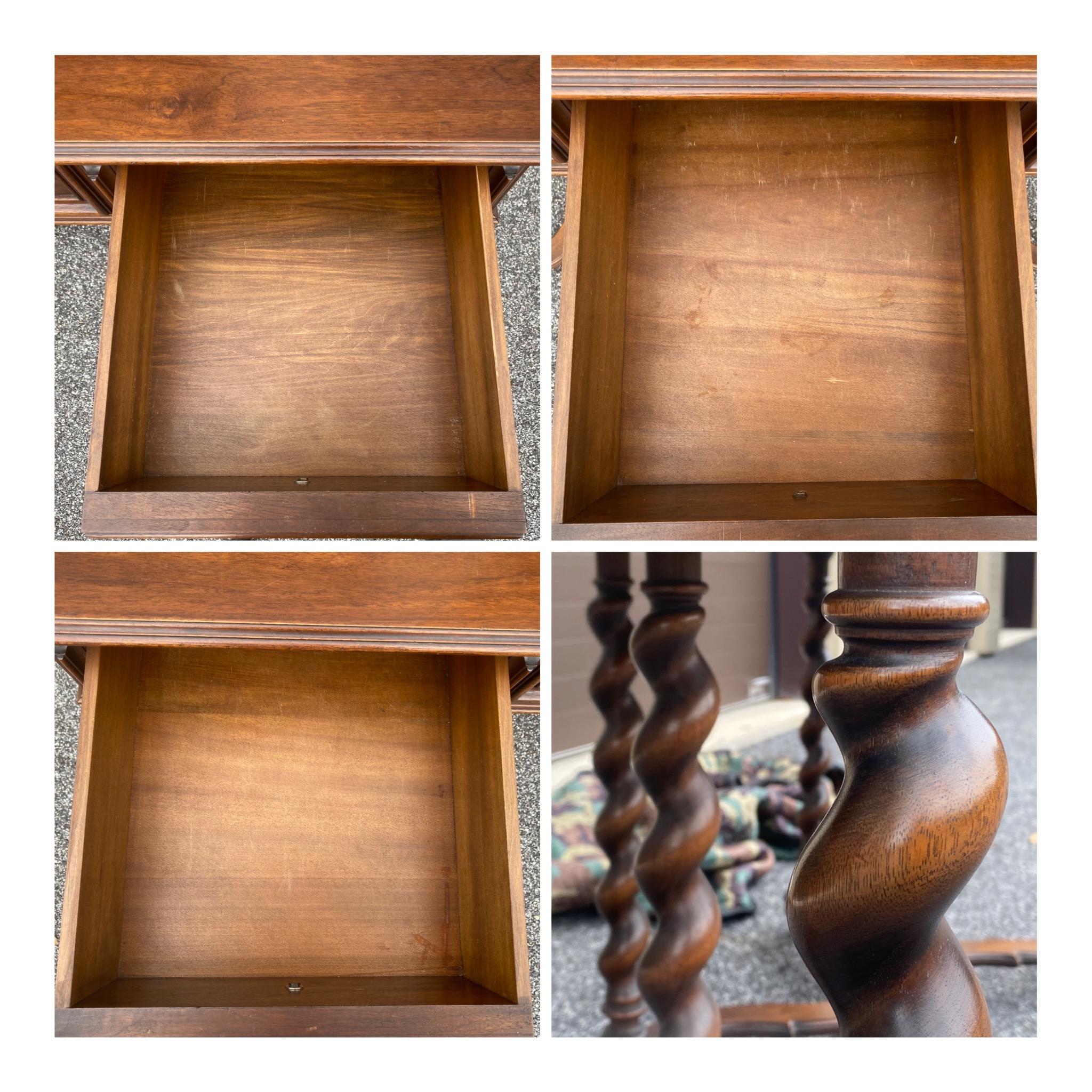 Brass 1920s Irving & Casson Solid Walnut Barley Twist Console Library Table