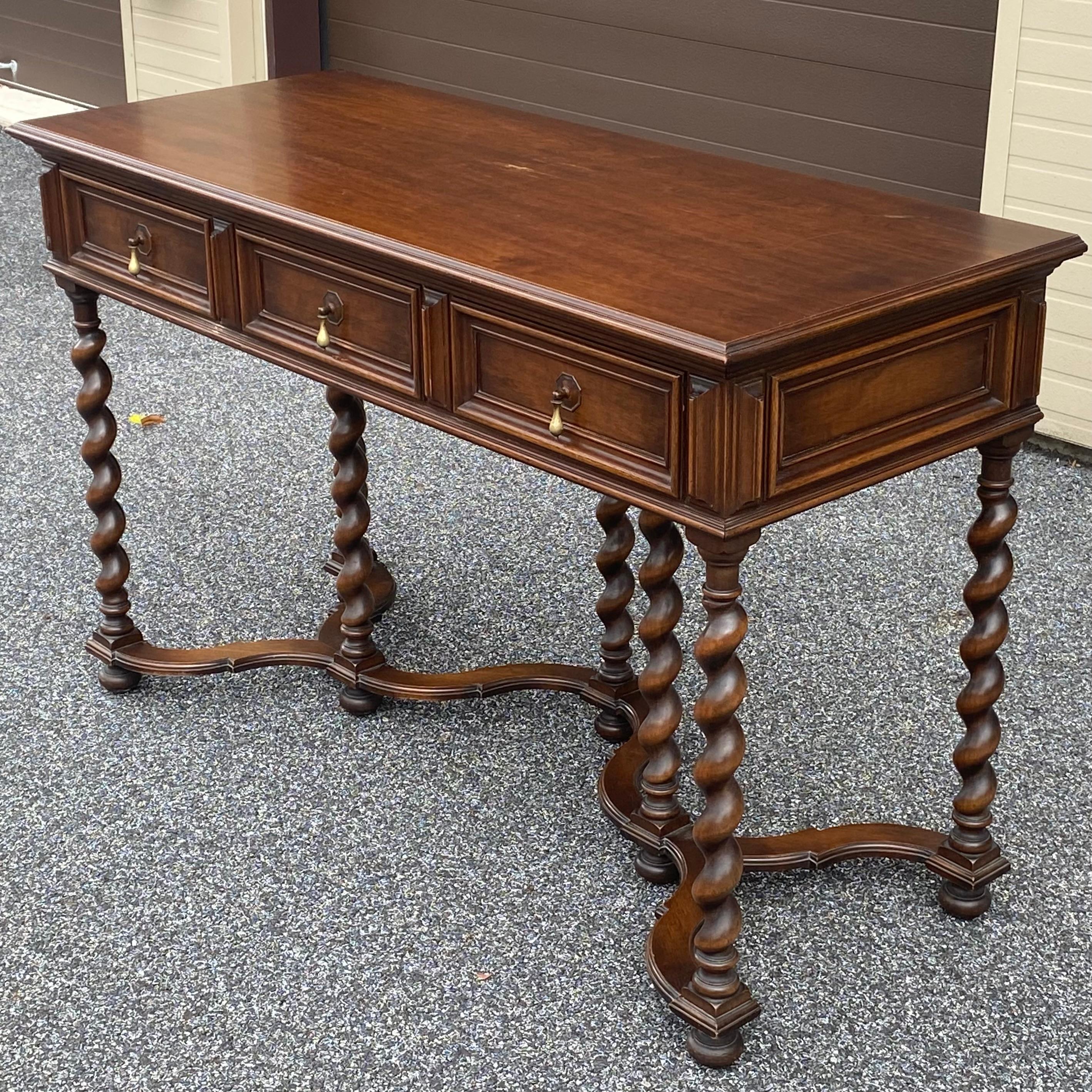 1920s Irving & Casson Solid Walnut Barley Twist Console Library Table 1