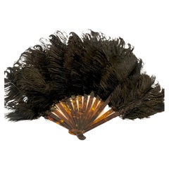 1920s Italian Art Deco Feather Fan with Faux Tortoiseshell Staves