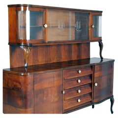 1920s Italian Art Deco Sideboard Display Cabinet, Walnut Veneer by Fratelli Mora