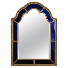 Antique 1920s, Italian Blue Glass Mirror