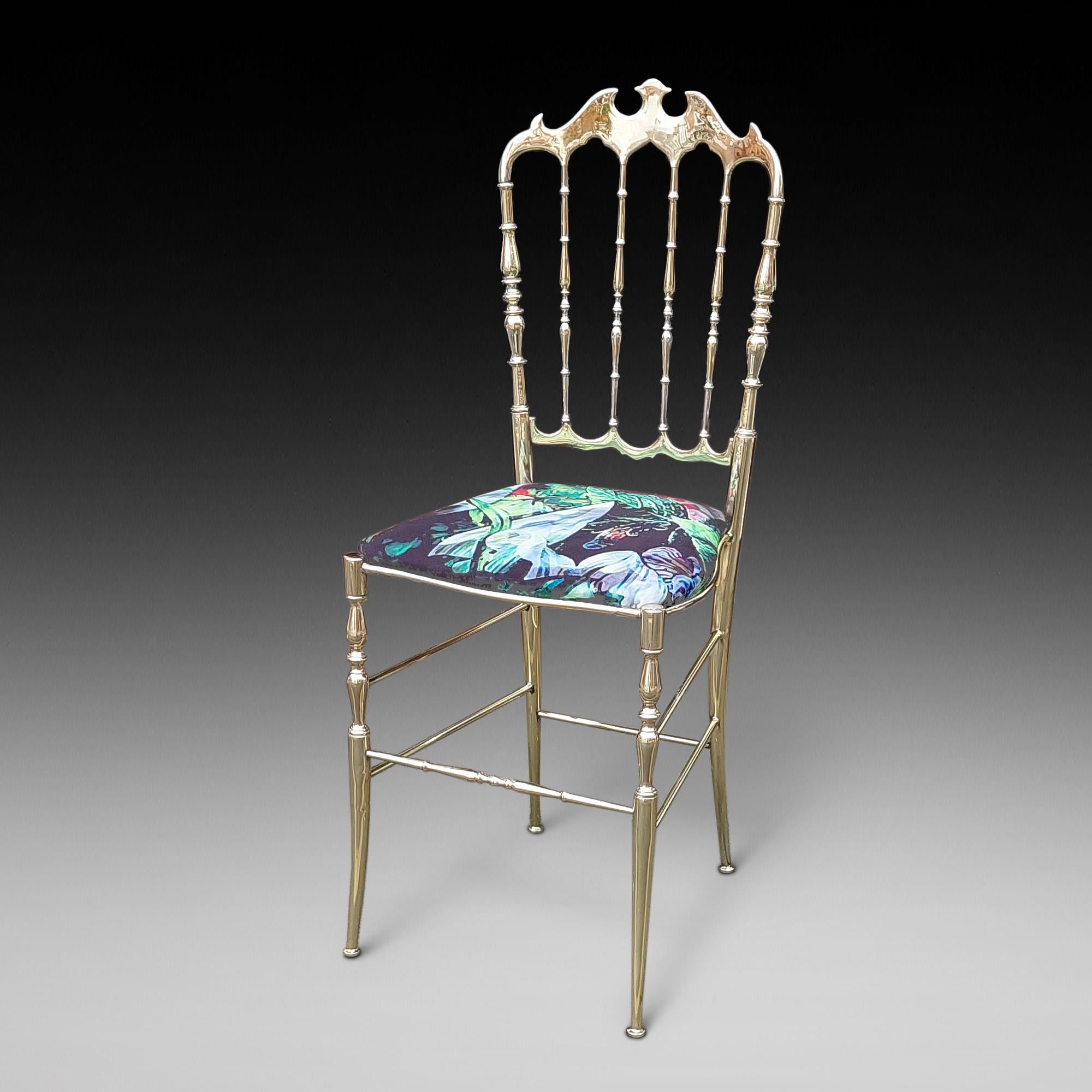 1920's Italian Brass Salon Chair with plush multi hued upholstery - 15