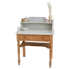 Antique 1920s Italian Calacatta Marble-Top with Pine Wood Vanity or Washstand