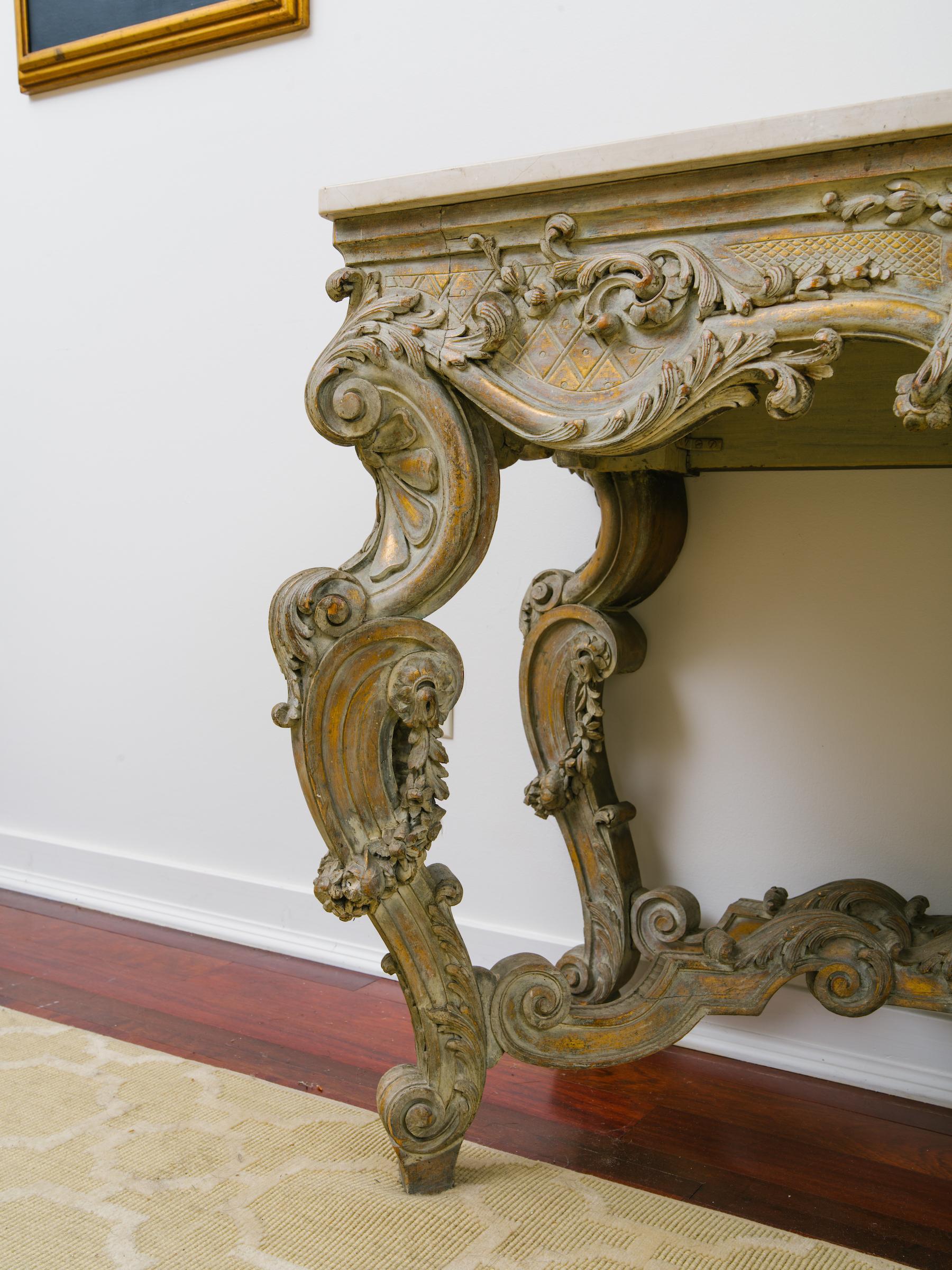 1920s Italian Carved Wood Rococo Gilt Console 7