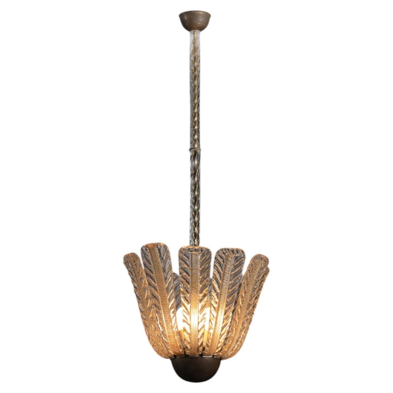 1920s Italian chandelier attributed to Tomaso Buzzi leaf motif, 1920s–30s