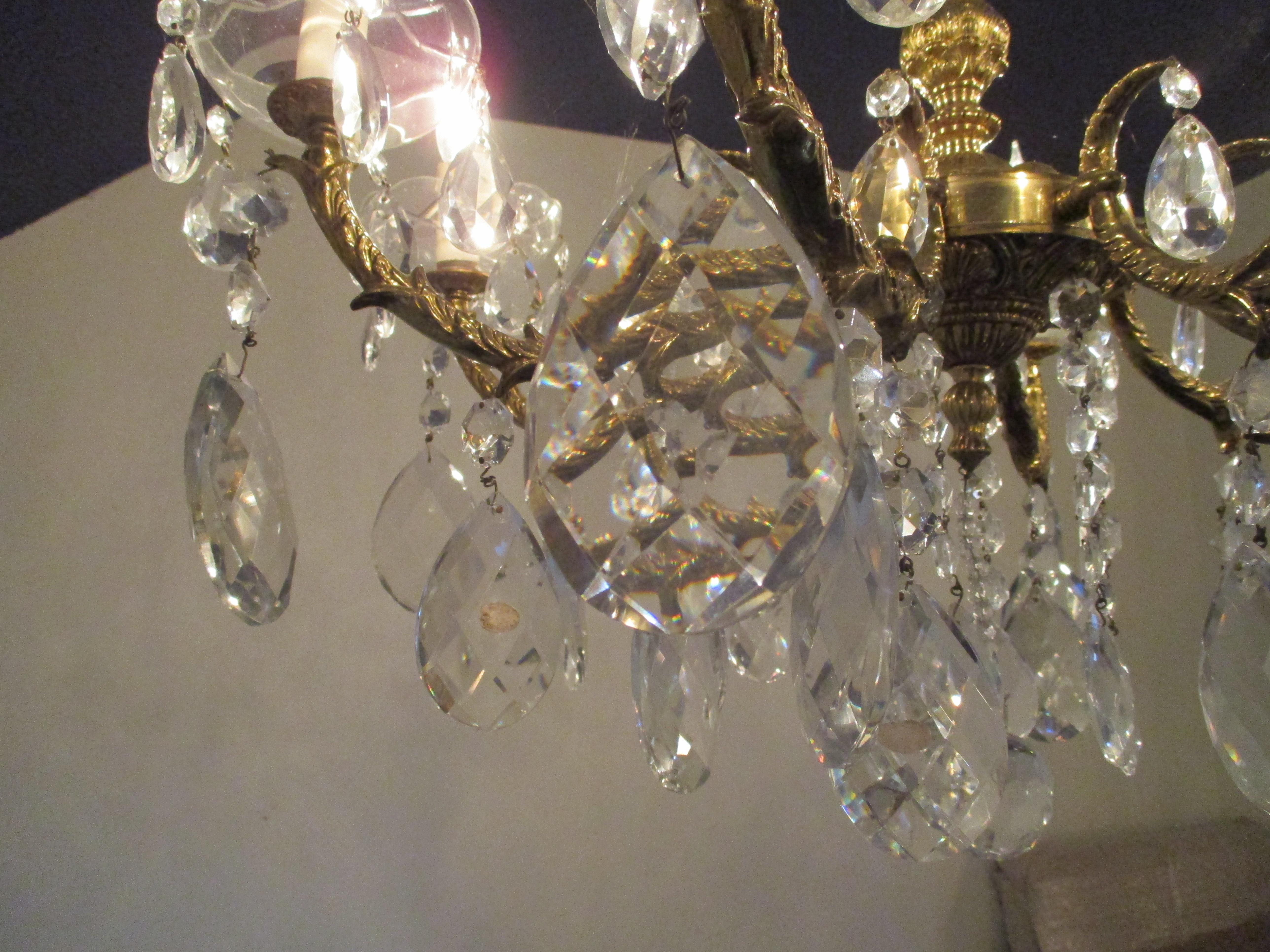 Louis XV Italian, Portofino 1920s Chandelier with Large Czechoslvakian Crystals For Sale