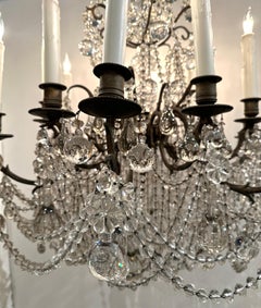 1920's Italian Crystal Chandelier with Gilding Traces on Bronze Carriage
