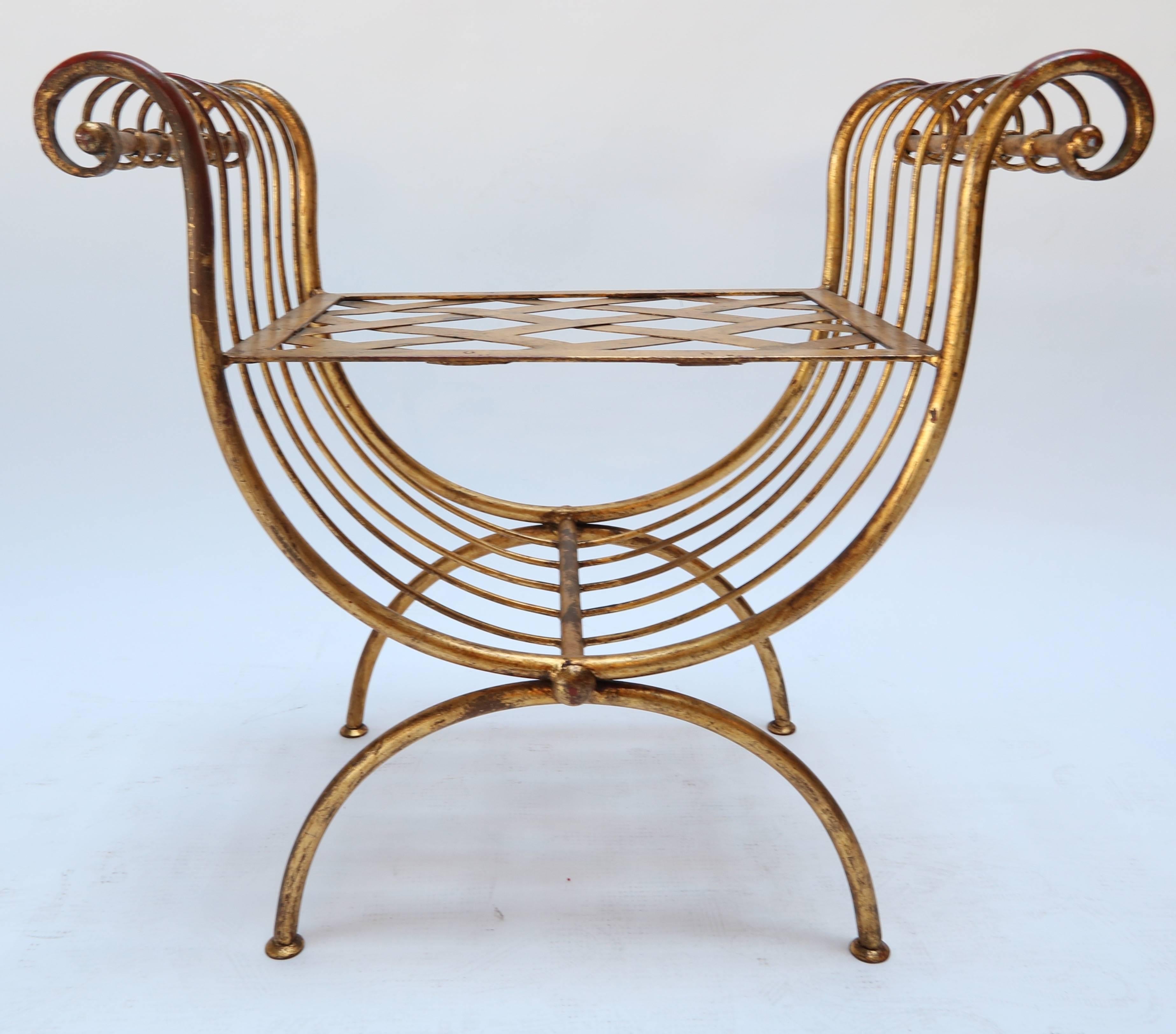 1920s Italian Gilded Metal Stool or Bench In Good Condition For Sale In Los Angeles, CA