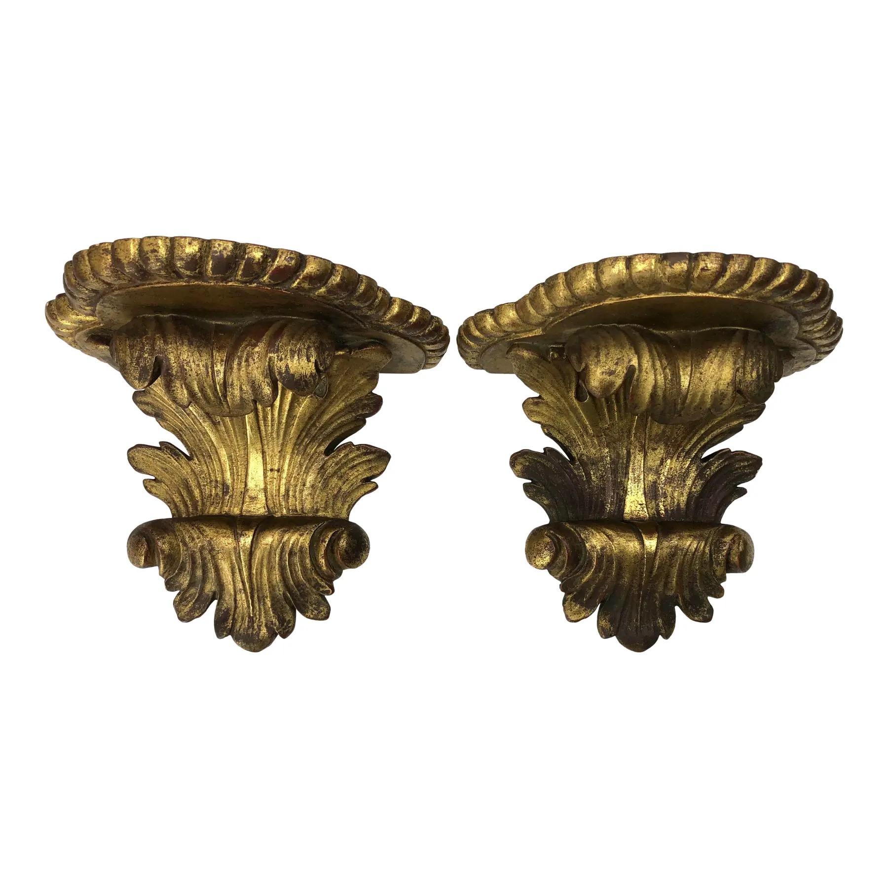 Pair Italian gilt plaster wall brackets or shelves.
