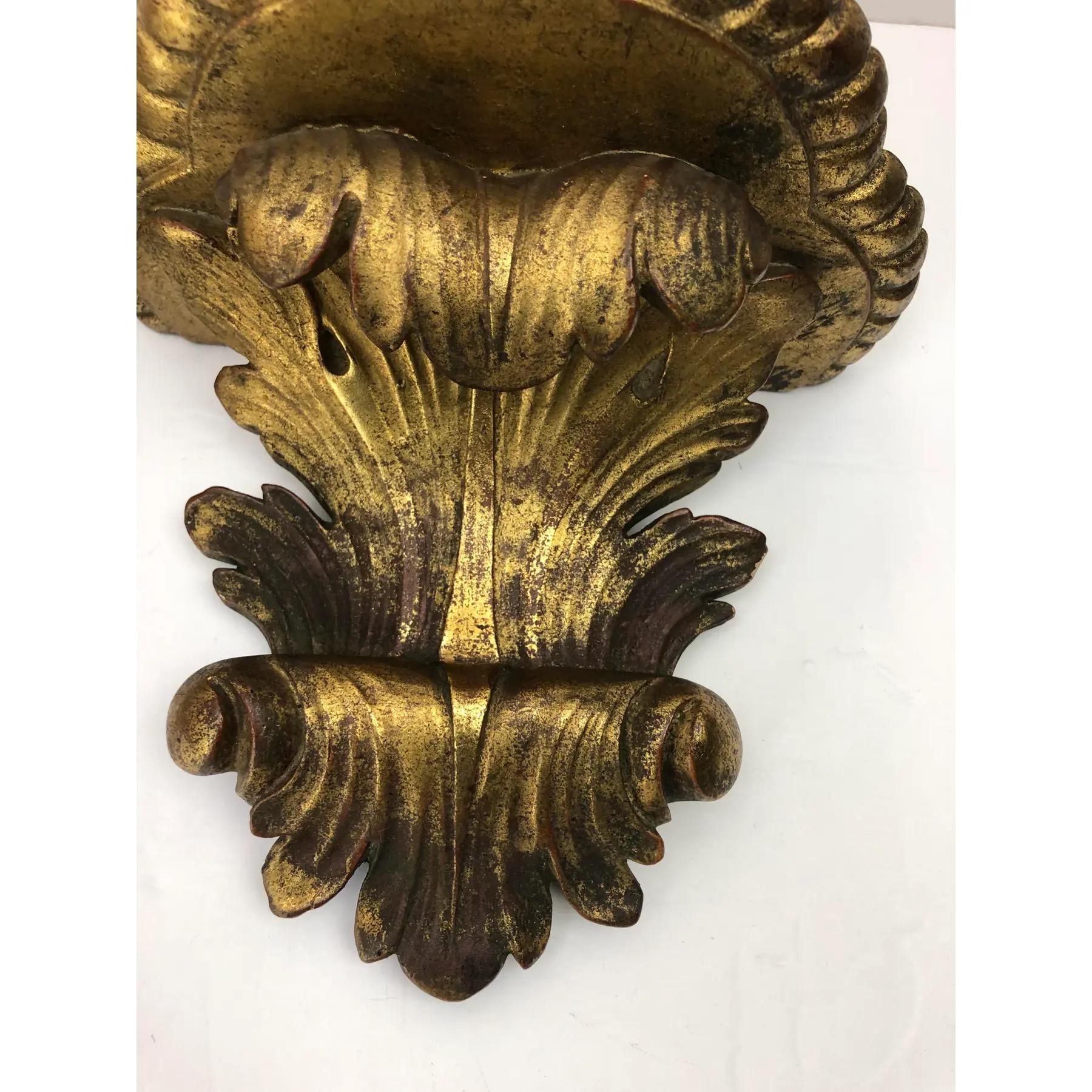 1920’s Italian Gilt Plaster Wall Brackets - a Pair In Good Condition For Sale In Chapel Hill, NC