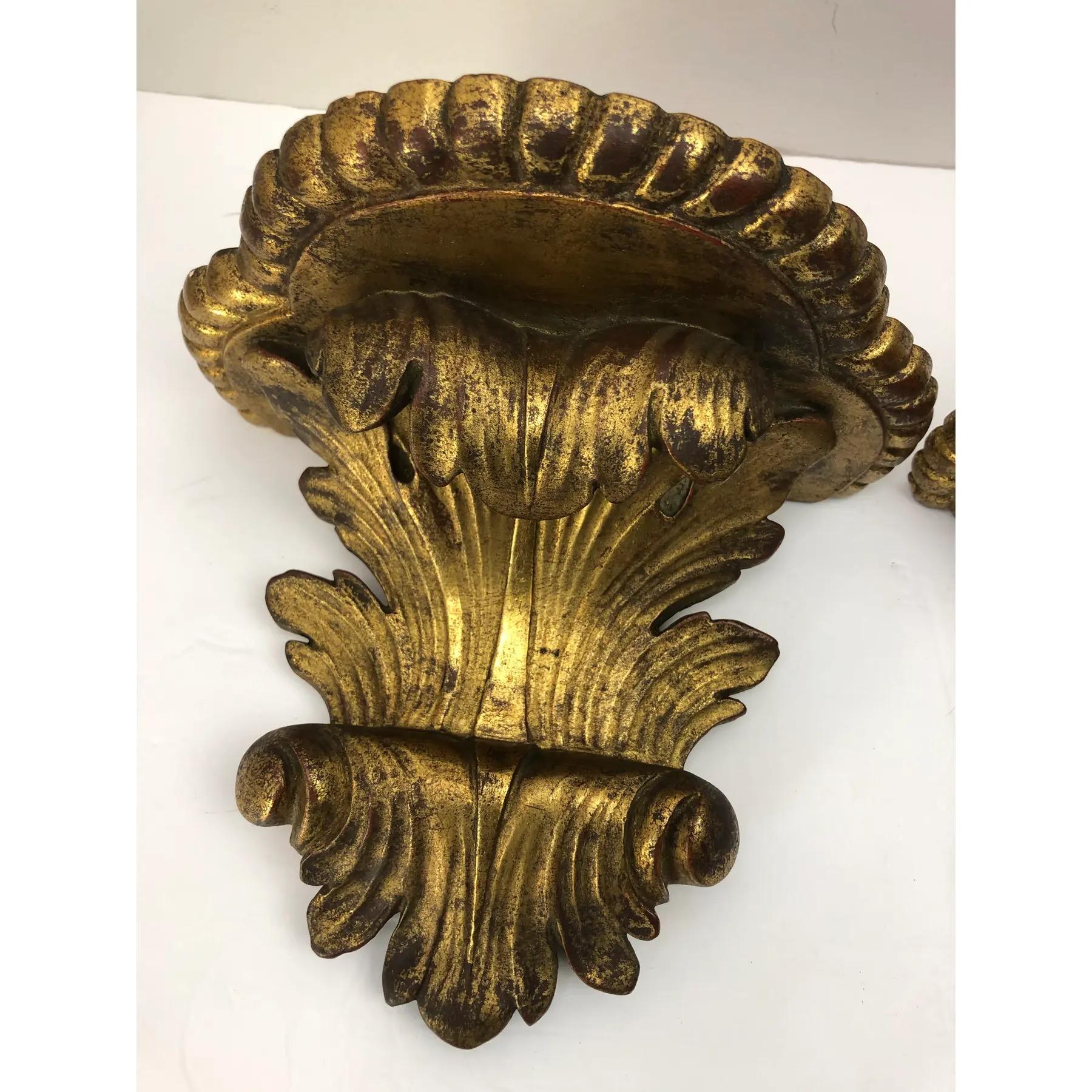 Early 20th Century 1920’s Italian Gilt Plaster Wall Brackets - a Pair For Sale