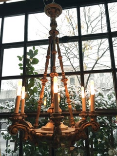 1920s Italian Giltwood Six-Armed Chandelier