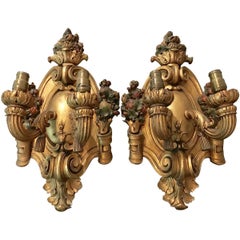 1920s Italian Giltwood Two-Light Wall Sconces