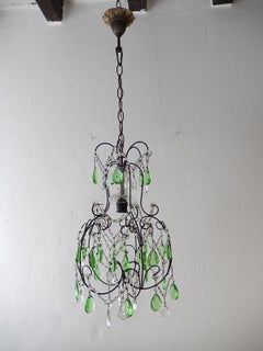 1920s Italian Green Prisms Macaroni Swags Crystal Chandelier