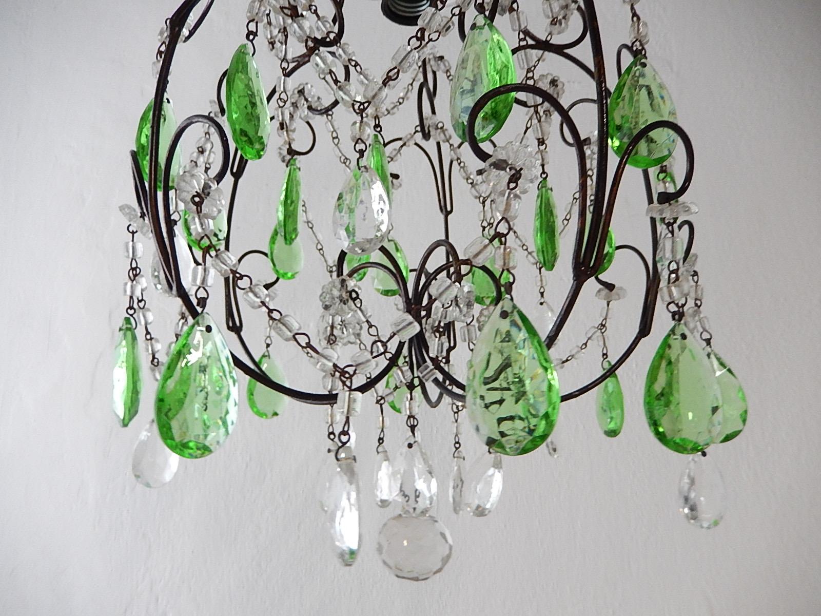 1920s Italian Green Prisms Macaroni Swags Crystal Chandelier For Sale 2
