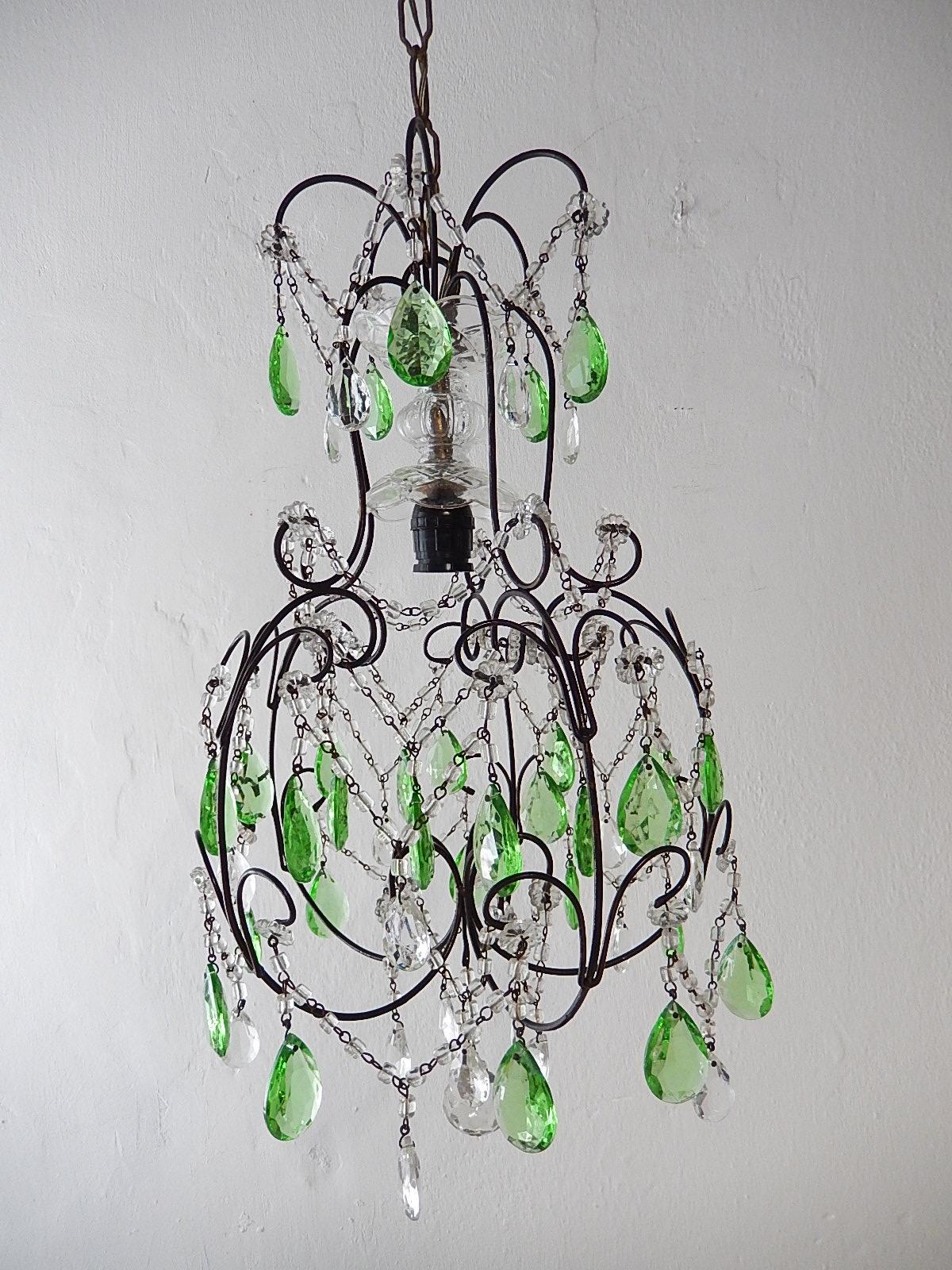 1920s Italian Green Prisms Macaroni Swags Crystal Chandelier For Sale 3