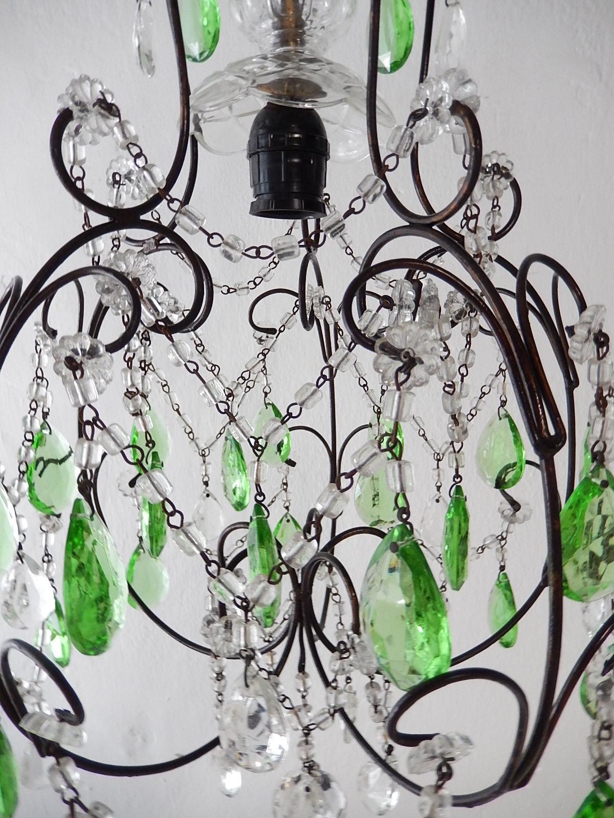 1920s Italian Green Prisms Macaroni Swags Crystal Chandelier For Sale 4