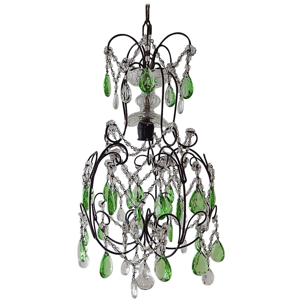 1920s Italian Green Prisms Macaroni Swags Crystal Chandelier For Sale