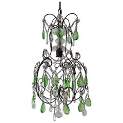 Antique 1920s Italian Green Prisms Macaroni Swags Crystal Chandelier