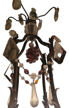 1920s Italian Iron and Crystal Chandelier With Crystal Fruits